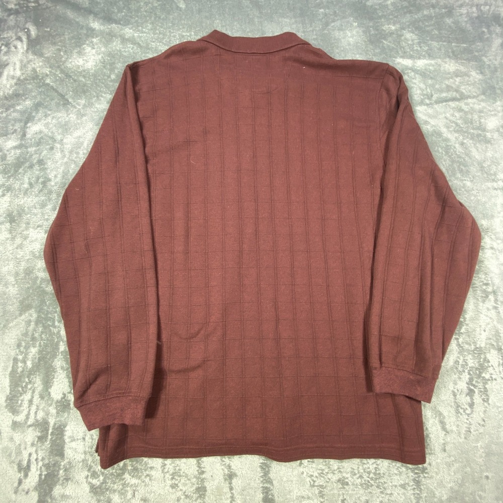 Van Heusen Polo Shirt Mens XL Long Sleeve Maroon Burgundy Textured Geometric Box - Picture 8 of 8